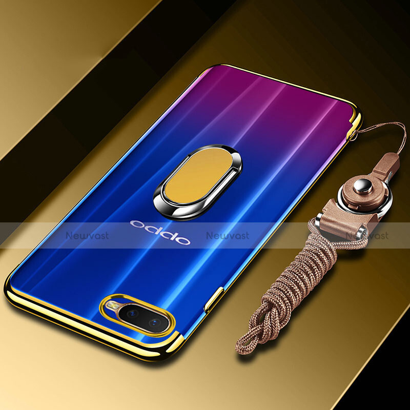 Ultra-thin Transparent TPU Soft Case Cover with Magnetic Finger Ring Stand C01 for Oppo RX17 Neo Gold