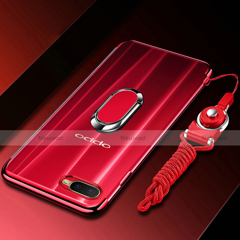 Ultra-thin Transparent TPU Soft Case Cover with Magnetic Finger Ring Stand C01 for Oppo RX17 Neo Red