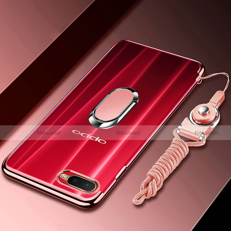 Ultra-thin Transparent TPU Soft Case Cover with Magnetic Finger Ring Stand C01 for Oppo RX17 Neo Rose Gold