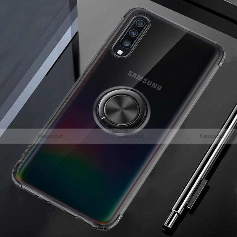 Ultra-thin Transparent TPU Soft Case Cover with Magnetic Finger Ring Stand C01 for Samsung Galaxy A70