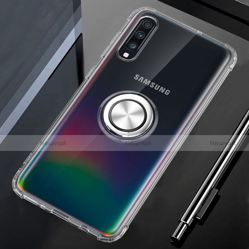 Ultra-thin Transparent TPU Soft Case Cover with Magnetic Finger Ring Stand C01 for Samsung Galaxy A70