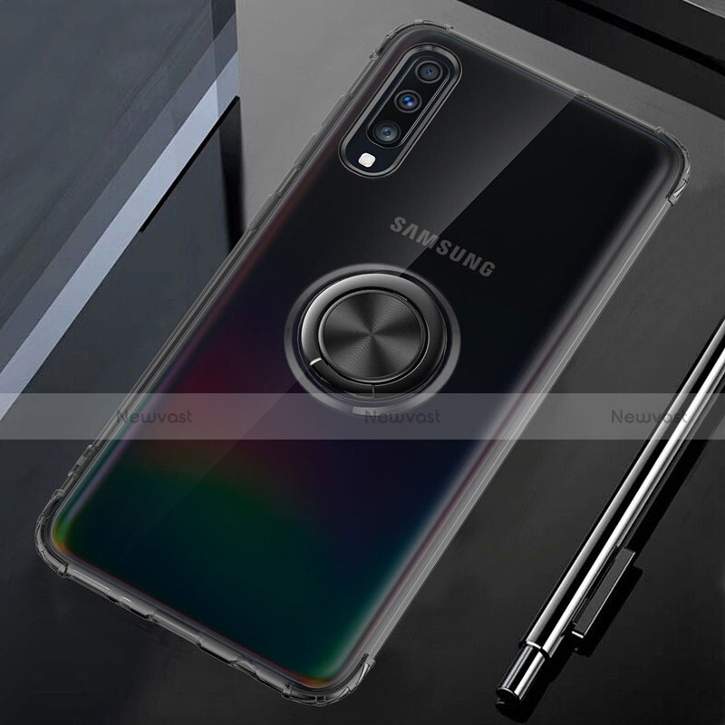 Ultra-thin Transparent TPU Soft Case Cover with Magnetic Finger Ring Stand C01 for Samsung Galaxy A70S