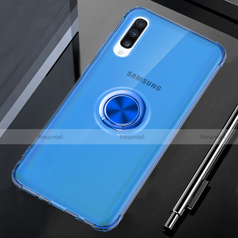 Ultra-thin Transparent TPU Soft Case Cover with Magnetic Finger Ring Stand C01 for Samsung Galaxy A70S Blue