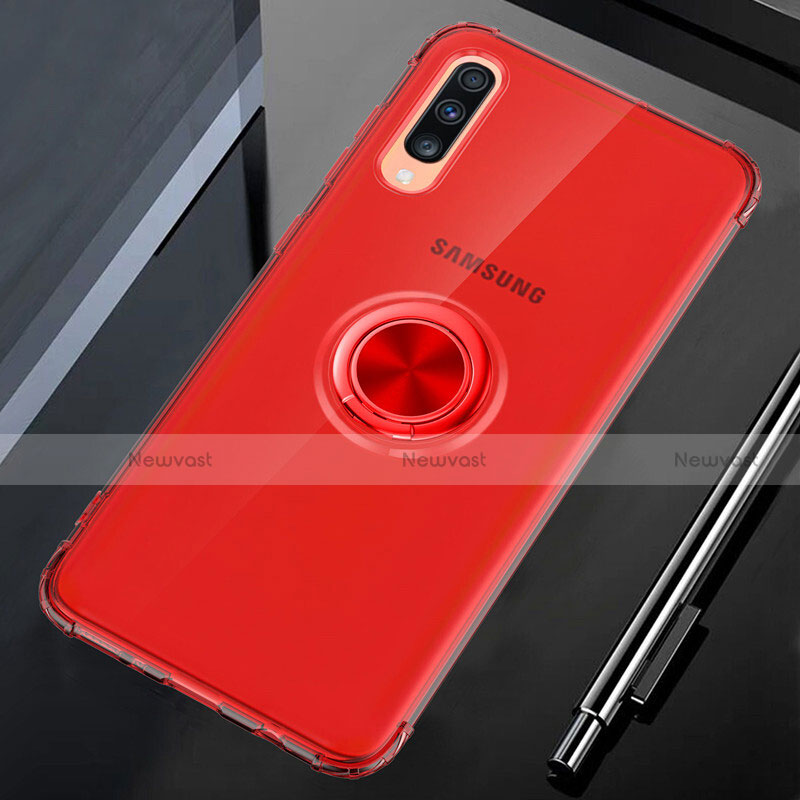 Ultra-thin Transparent TPU Soft Case Cover with Magnetic Finger Ring Stand C01 for Samsung Galaxy A70S Red