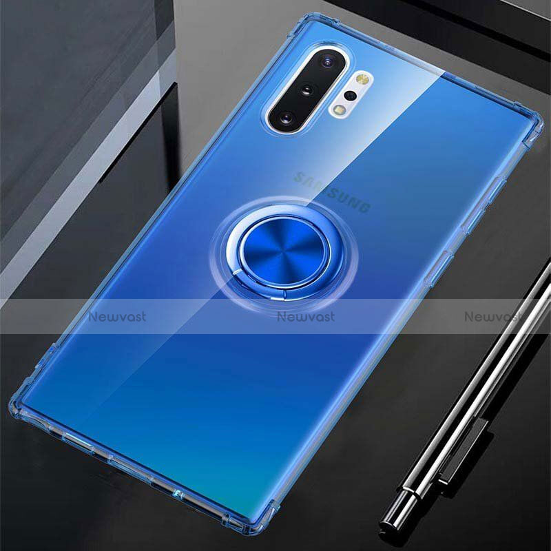 Ultra-thin Transparent TPU Soft Case Cover with Magnetic Finger Ring Stand C01 for Samsung Galaxy Note 10 Plus 5G