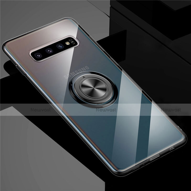 Ultra-thin Transparent TPU Soft Case Cover with Magnetic Finger Ring Stand C01 for Samsung Galaxy S10 5G Black