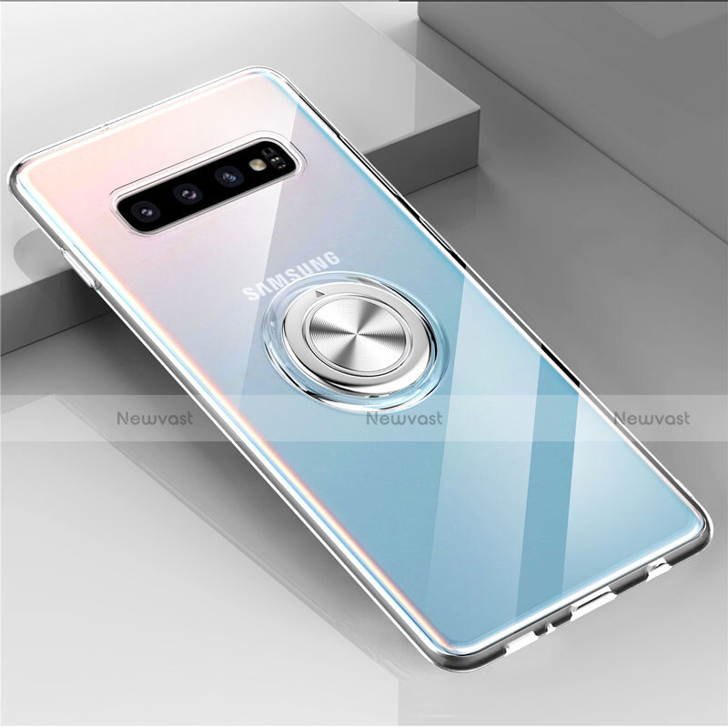 Ultra-thin Transparent TPU Soft Case Cover with Magnetic Finger Ring Stand C01 for Samsung Galaxy S10 5G Clear