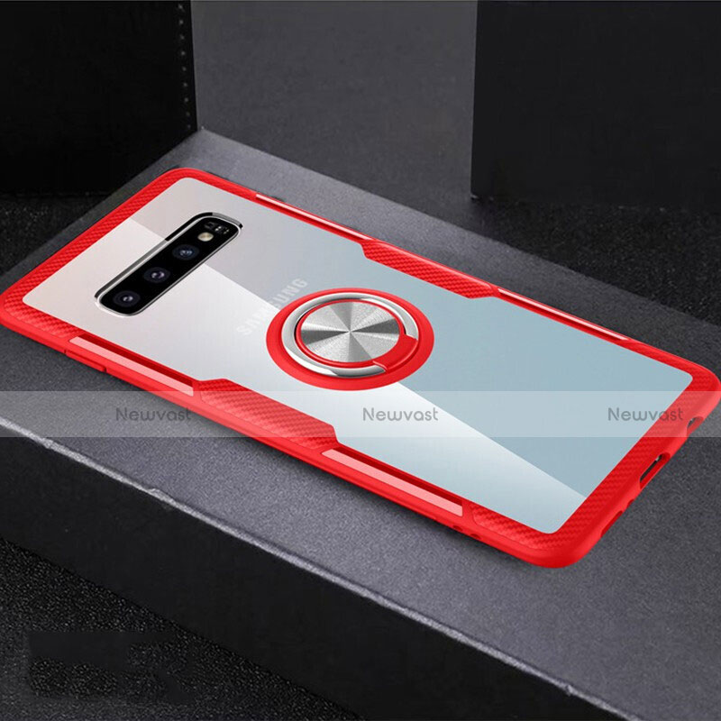 Ultra-thin Transparent TPU Soft Case Cover with Magnetic Finger Ring Stand C01 for Samsung Galaxy S10 Plus