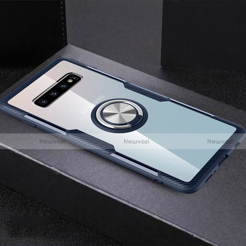 Ultra-thin Transparent TPU Soft Case Cover with Magnetic Finger Ring Stand C01 for Samsung Galaxy S10 Plus Blue