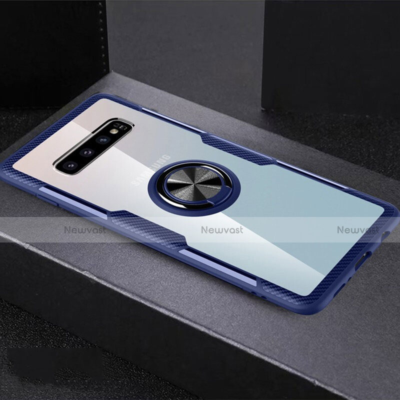 Ultra-thin Transparent TPU Soft Case Cover with Magnetic Finger Ring Stand C01 for Samsung Galaxy S10 Plus Sky Blue