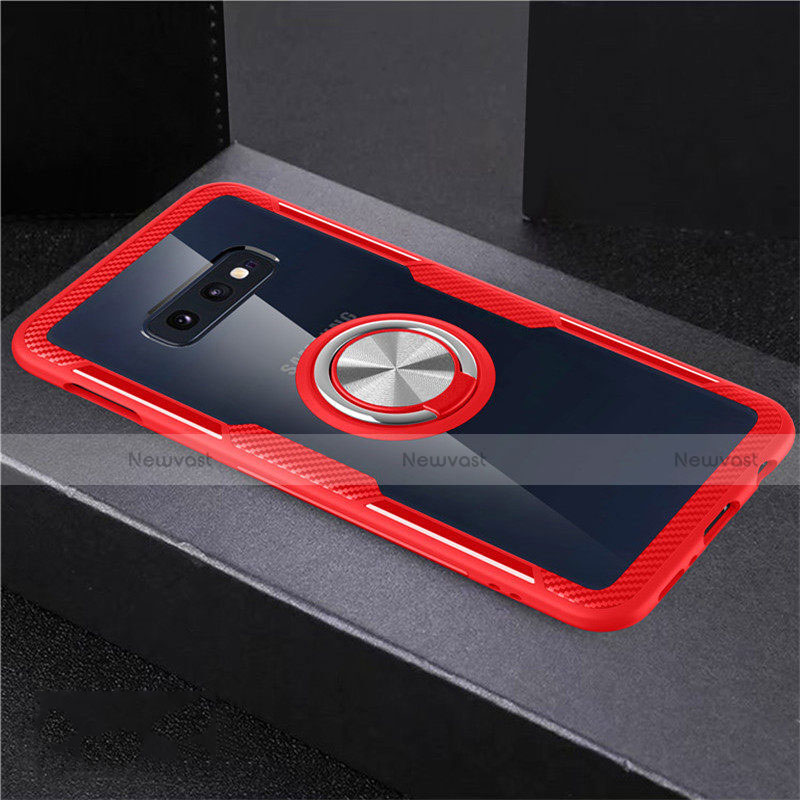 Ultra-thin Transparent TPU Soft Case Cover with Magnetic Finger Ring Stand C01 for Samsung Galaxy S10e