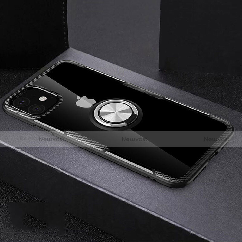 Ultra-thin Transparent TPU Soft Case Cover with Magnetic Finger Ring Stand C02 for Apple iPhone 11