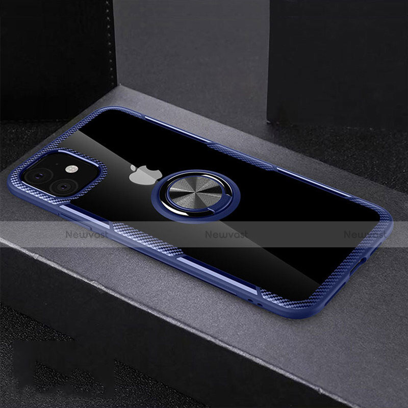 Ultra-thin Transparent TPU Soft Case Cover with Magnetic Finger Ring Stand C02 for Apple iPhone 11 Blue