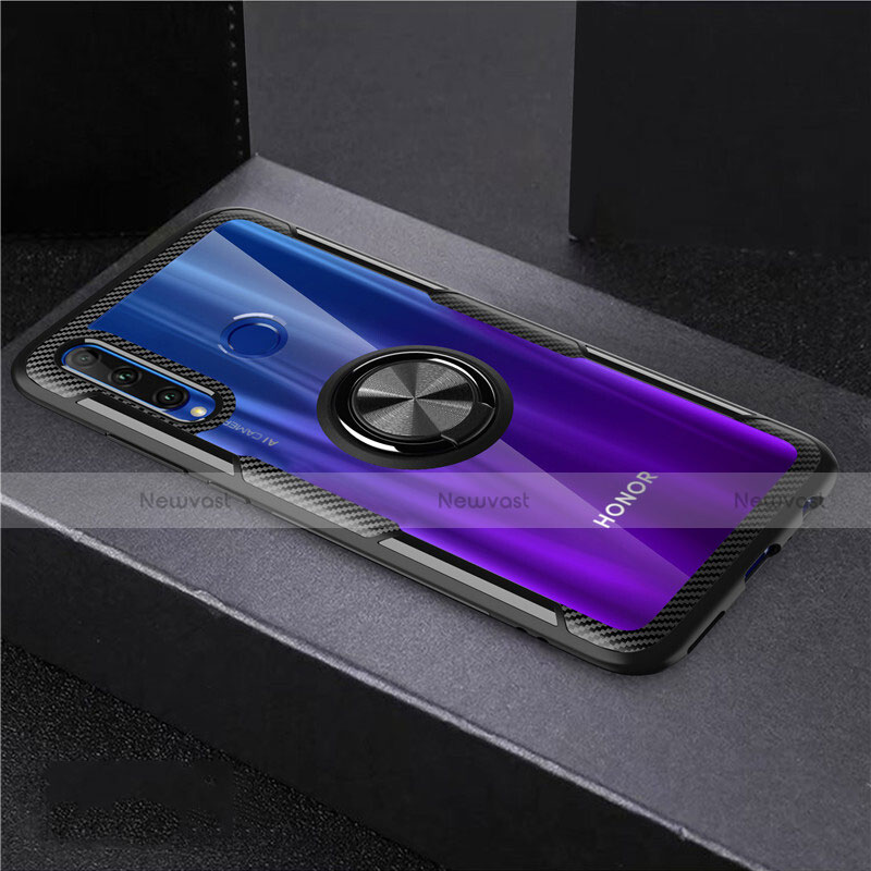 Ultra-thin Transparent TPU Soft Case Cover with Magnetic Finger Ring Stand C02 for Huawei Honor 10i Black