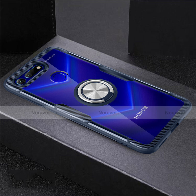Ultra-thin Transparent TPU Soft Case Cover with Magnetic Finger Ring Stand C02 for Huawei Honor V20 Blue