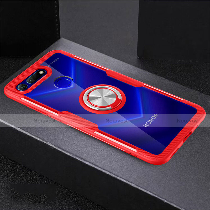 Ultra-thin Transparent TPU Soft Case Cover with Magnetic Finger Ring Stand C02 for Huawei Honor V20 Red