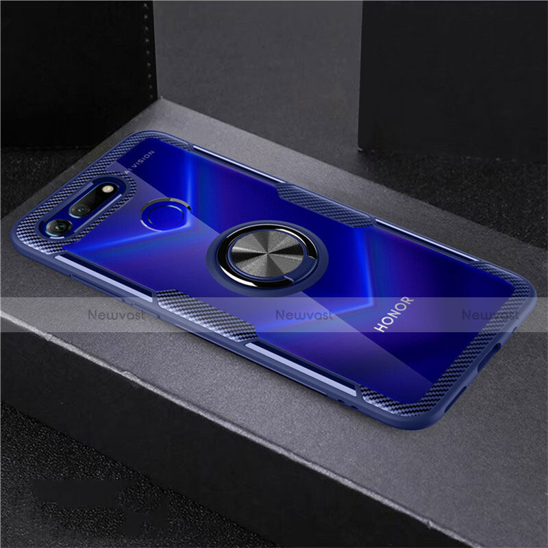 Ultra-thin Transparent TPU Soft Case Cover with Magnetic Finger Ring Stand C02 for Huawei Honor View 20 Sky Blue