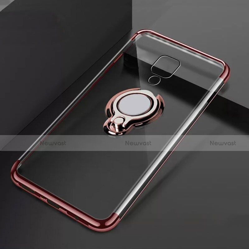 Ultra-thin Transparent TPU Soft Case Cover with Magnetic Finger Ring Stand C02 for Huawei Mate 20 X 5G Rose Gold