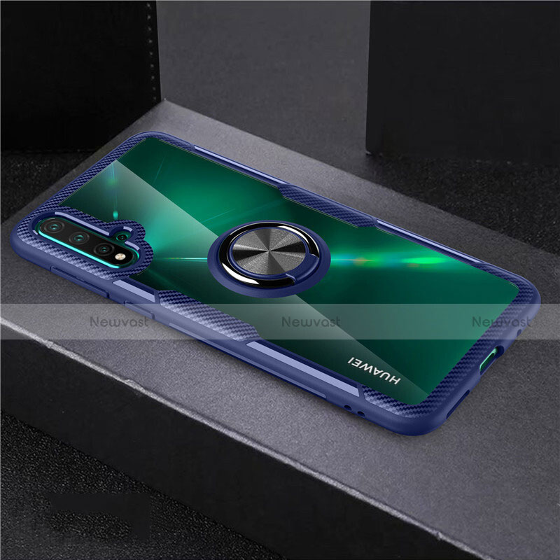 Ultra-thin Transparent TPU Soft Case Cover with Magnetic Finger Ring Stand C02 for Huawei Nova 5 Blue and Black