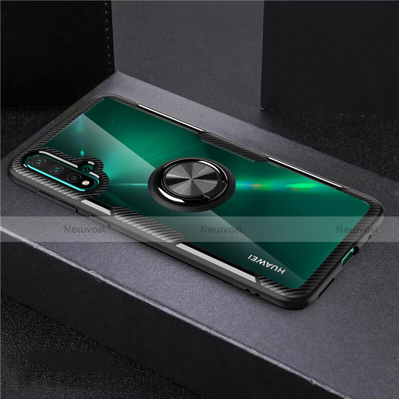 Ultra-thin Transparent TPU Soft Case Cover with Magnetic Finger Ring Stand C02 for Huawei Nova 5 Pro Black