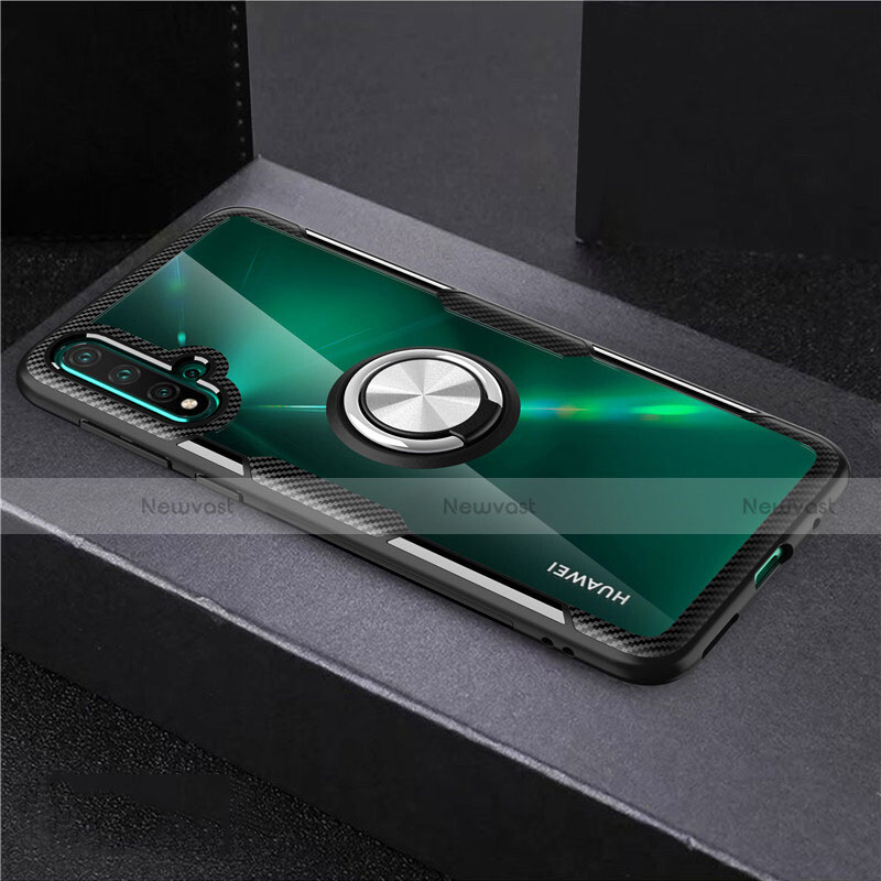 Ultra-thin Transparent TPU Soft Case Cover with Magnetic Finger Ring Stand C02 for Huawei Nova 5 Pro Silver and Black