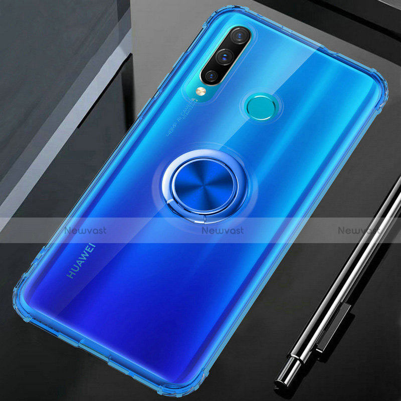 Ultra-thin Transparent TPU Soft Case Cover with Magnetic Finger Ring Stand C02 for Huawei P30 Lite