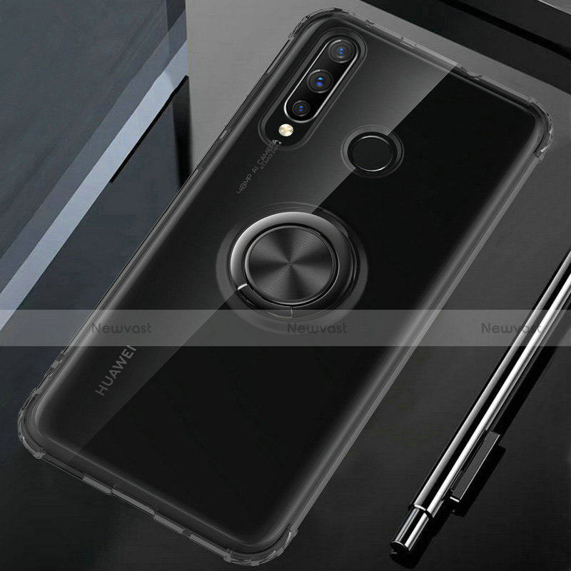 Ultra-thin Transparent TPU Soft Case Cover with Magnetic Finger Ring Stand C02 for Huawei P30 Lite New Edition Black