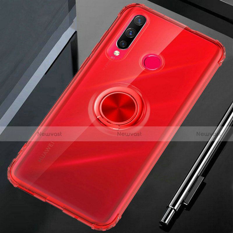 Ultra-thin Transparent TPU Soft Case Cover with Magnetic Finger Ring Stand C02 for Huawei P30 Lite XL Red