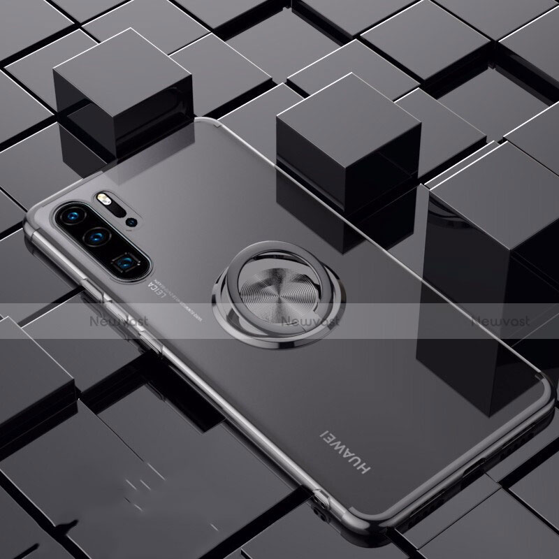 Ultra-thin Transparent TPU Soft Case Cover with Magnetic Finger Ring Stand C02 for Huawei P30 Pro New Edition Black