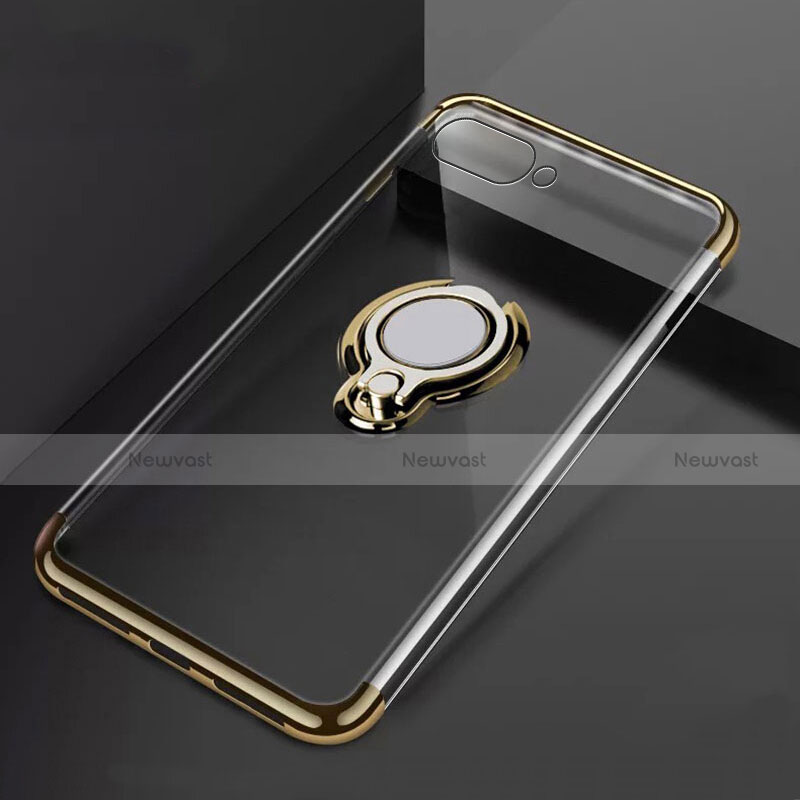 Ultra-thin Transparent TPU Soft Case Cover with Magnetic Finger Ring Stand C02 for Oppo R15X Gold