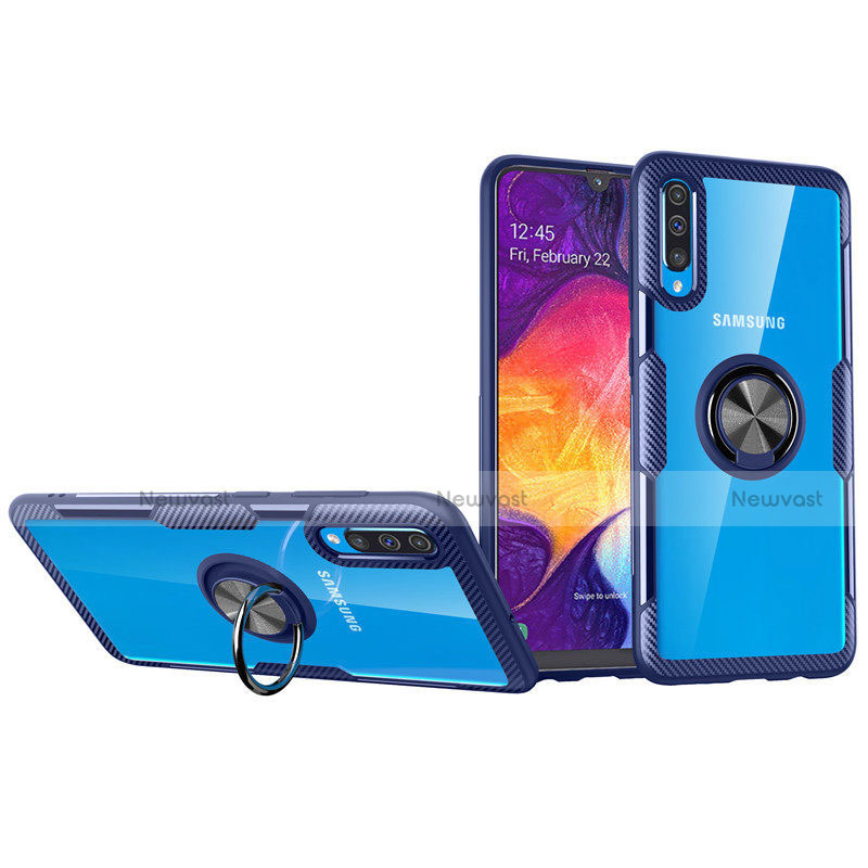 Ultra-thin Transparent TPU Soft Case Cover with Magnetic Finger Ring Stand C02 for Samsung Galaxy A70S Blue