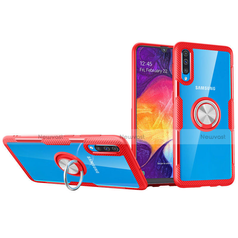 Ultra-thin Transparent TPU Soft Case Cover with Magnetic Finger Ring Stand C02 for Samsung Galaxy A90 5G Red
