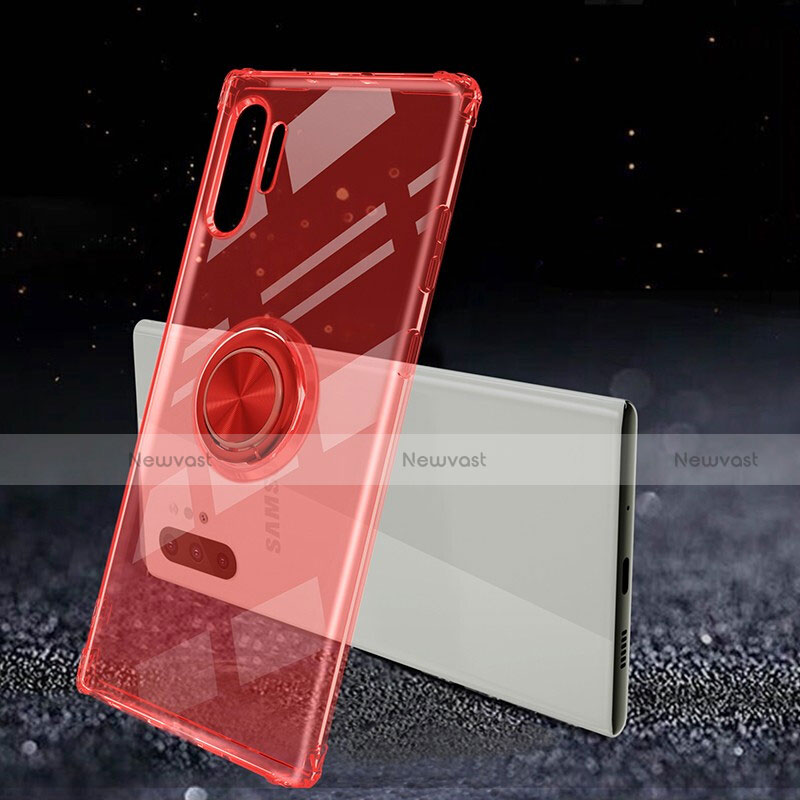 Ultra-thin Transparent TPU Soft Case Cover with Magnetic Finger Ring Stand C02 for Samsung Galaxy Note 10 Plus 5G Red