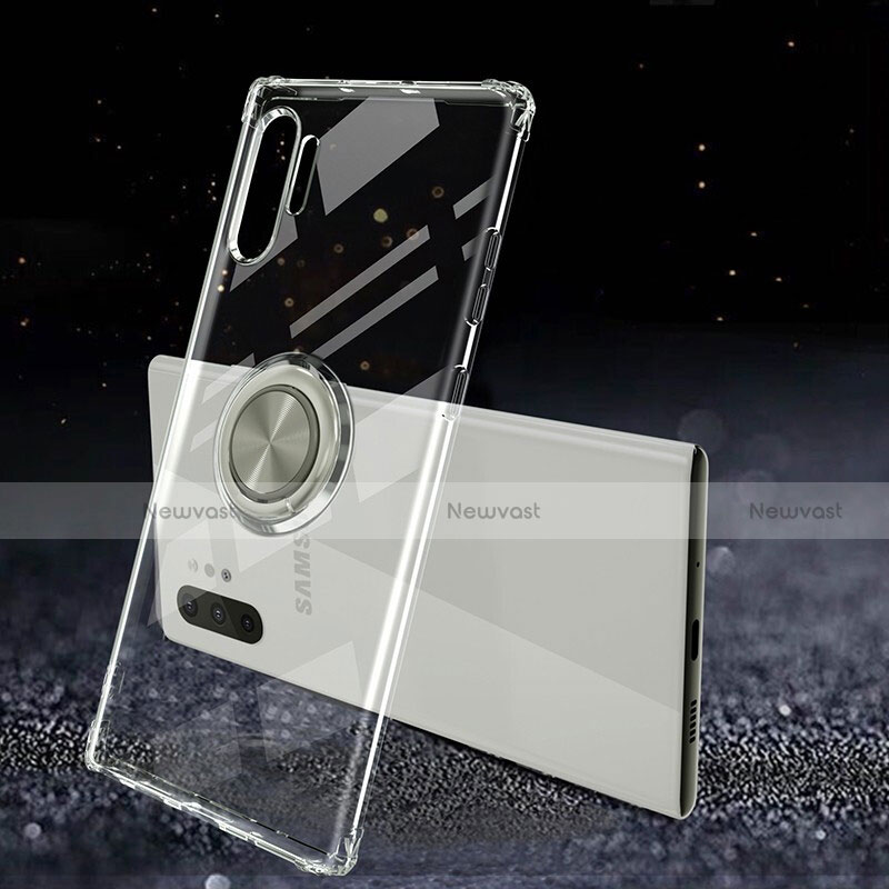 Ultra-thin Transparent TPU Soft Case Cover with Magnetic Finger Ring Stand C02 for Samsung Galaxy Note 10 Plus Clear