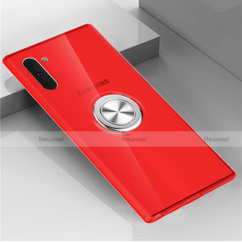 Ultra-thin Transparent TPU Soft Case Cover with Magnetic Finger Ring Stand C02 for Samsung Galaxy Note 10 Red