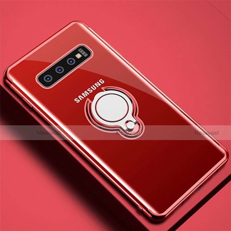 Ultra-thin Transparent TPU Soft Case Cover with Magnetic Finger Ring Stand C02 for Samsung Galaxy S10 5G Red