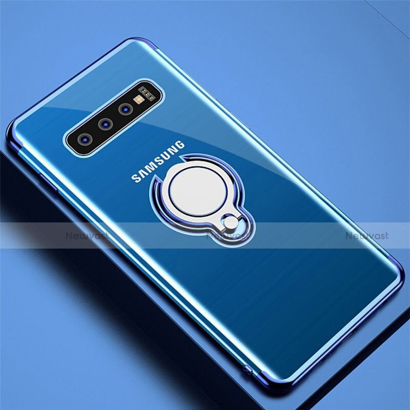 Ultra-thin Transparent TPU Soft Case Cover with Magnetic Finger Ring Stand C02 for Samsung Galaxy S10 Blue