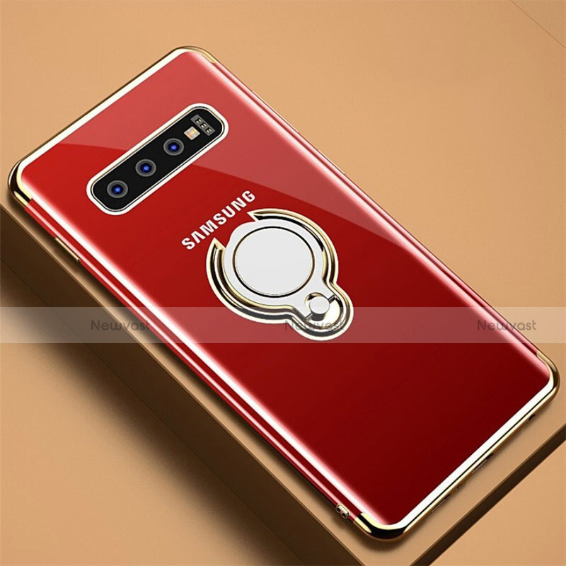 Ultra-thin Transparent TPU Soft Case Cover with Magnetic Finger Ring Stand C02 for Samsung Galaxy S10 Plus