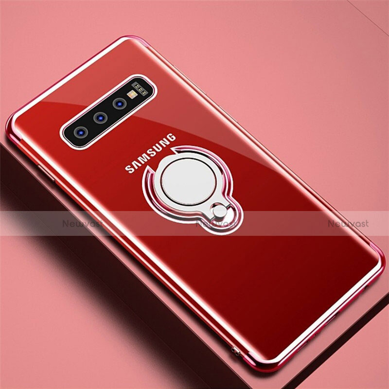 Ultra-thin Transparent TPU Soft Case Cover with Magnetic Finger Ring Stand C02 for Samsung Galaxy S10 Plus Rose Gold