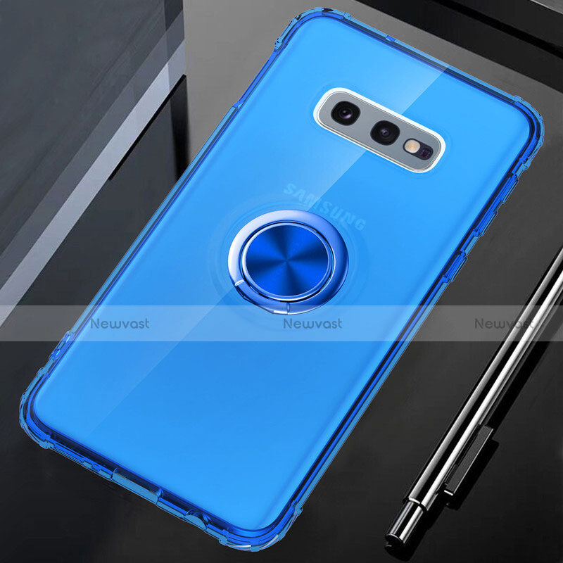 Ultra-thin Transparent TPU Soft Case Cover with Magnetic Finger Ring Stand C02 for Samsung Galaxy S10e Blue