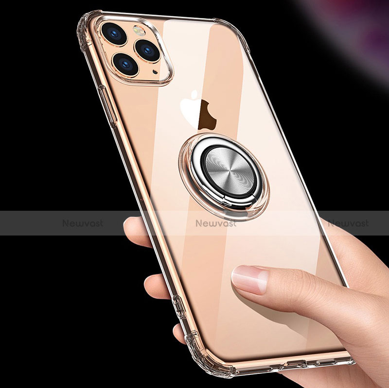 Ultra-thin Transparent TPU Soft Case Cover with Magnetic Finger Ring Stand C03 for Apple iPhone 11 Pro