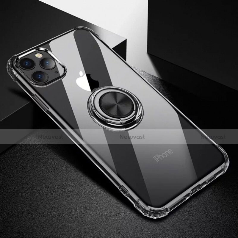 Ultra-thin Transparent TPU Soft Case Cover with Magnetic Finger Ring Stand C03 for Apple iPhone 11 Pro Max