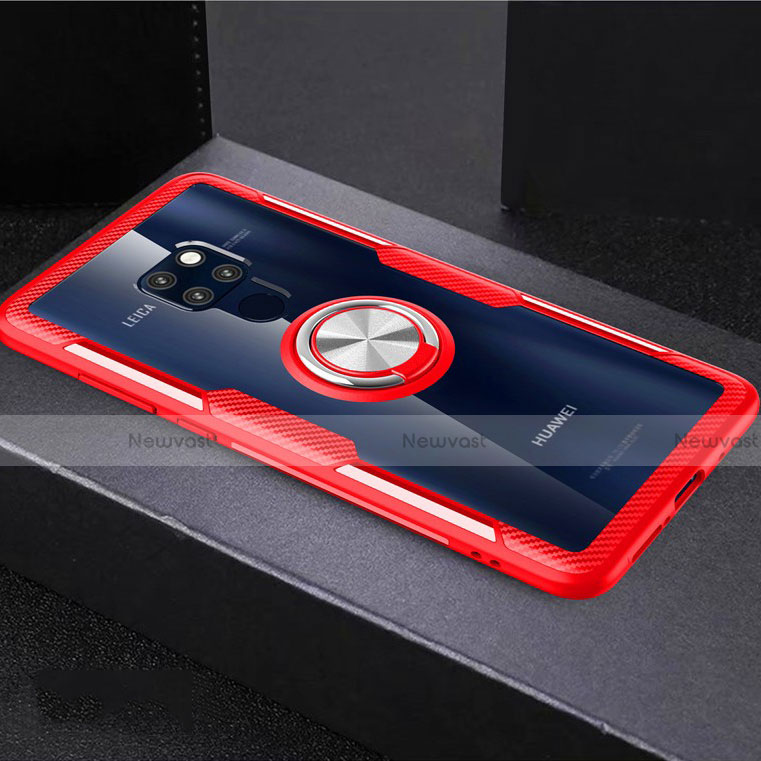 Ultra-thin Transparent TPU Soft Case Cover with Magnetic Finger Ring Stand C03 for Huawei Mate 20 X 5G Red