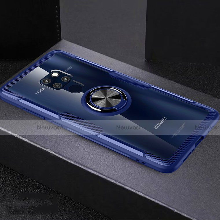 Ultra-thin Transparent TPU Soft Case Cover with Magnetic Finger Ring Stand C03 for Huawei Mate 20 X 5G Sky Blue