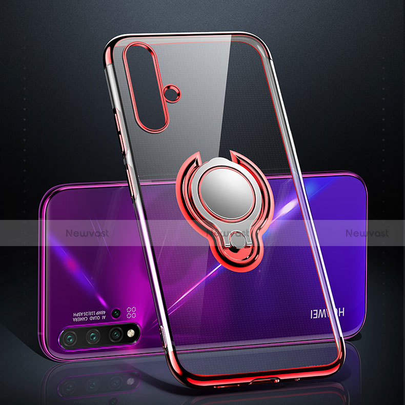 Ultra-thin Transparent TPU Soft Case Cover with Magnetic Finger Ring Stand C03 for Huawei Nova 5 Pro