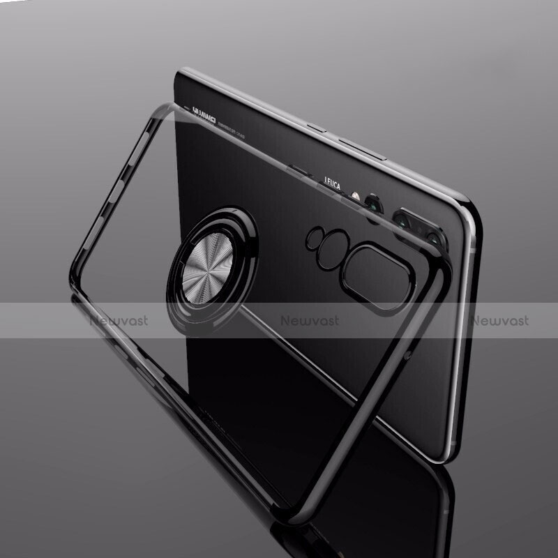 Ultra-thin Transparent TPU Soft Case Cover with Magnetic Finger Ring Stand C04 for Huawei P20 Pro Black