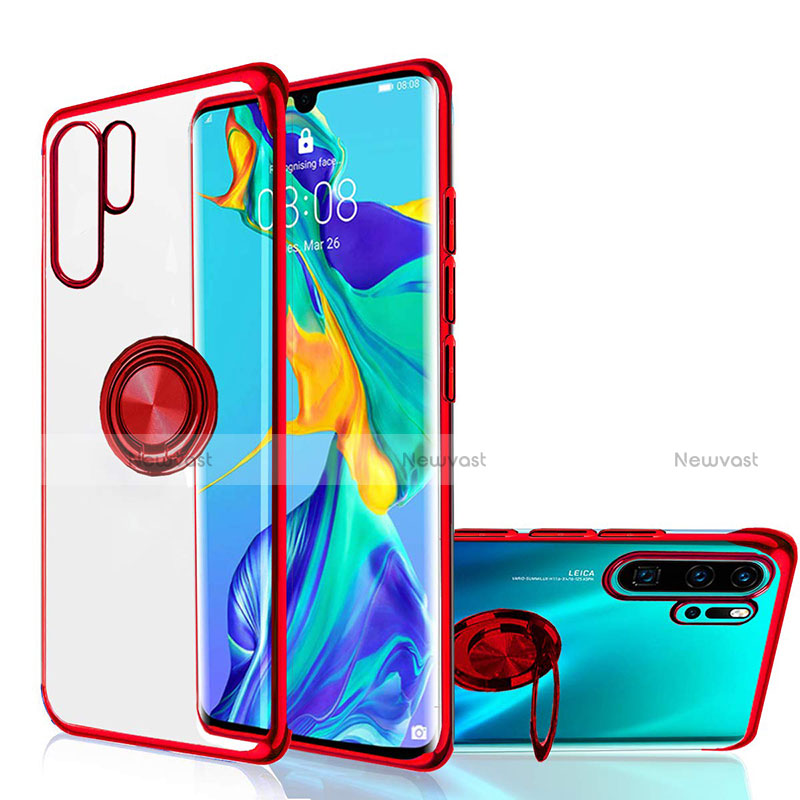 Ultra-thin Transparent TPU Soft Case Cover with Magnetic Finger Ring Stand C04 for Huawei P30 Pro