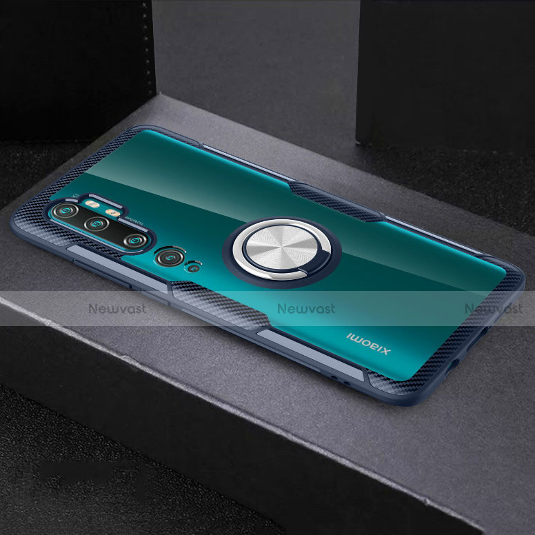 Ultra-thin Transparent TPU Soft Case Cover with Magnetic Finger Ring Stand D01 for Xiaomi Mi Note 10