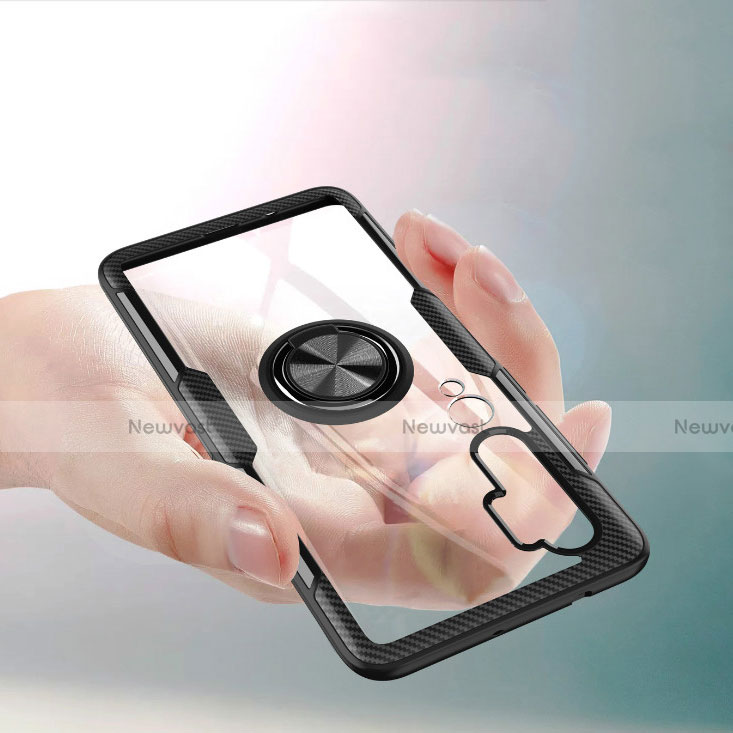 Ultra-thin Transparent TPU Soft Case Cover with Magnetic Finger Ring Stand D01 for Xiaomi Mi Note 10 Pro