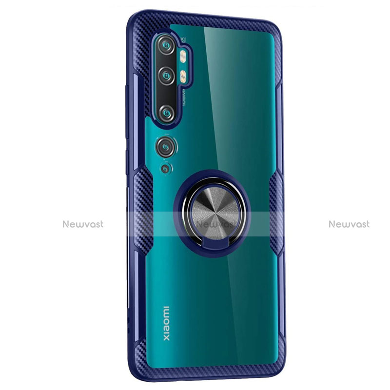 Ultra-thin Transparent TPU Soft Case Cover with Magnetic Finger Ring Stand D02 for Xiaomi Mi Note 10 Blue